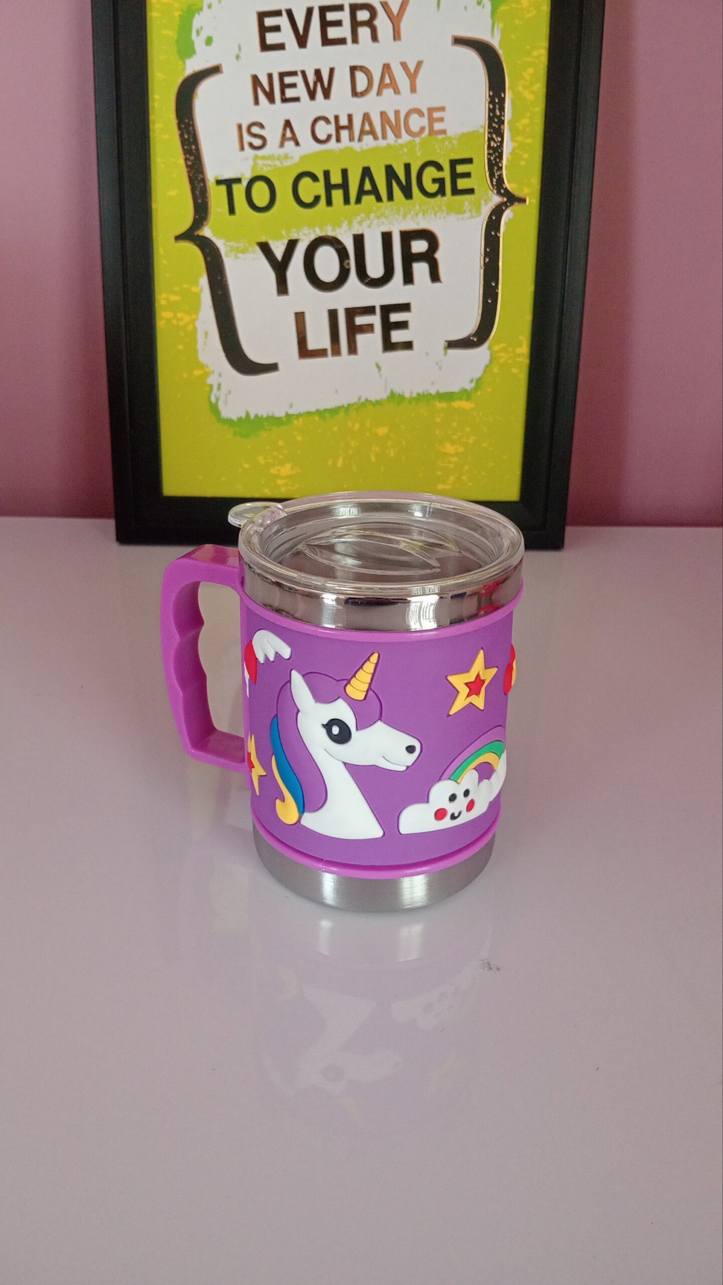 Embossed Stainless Steel Mug with lid - Image 3