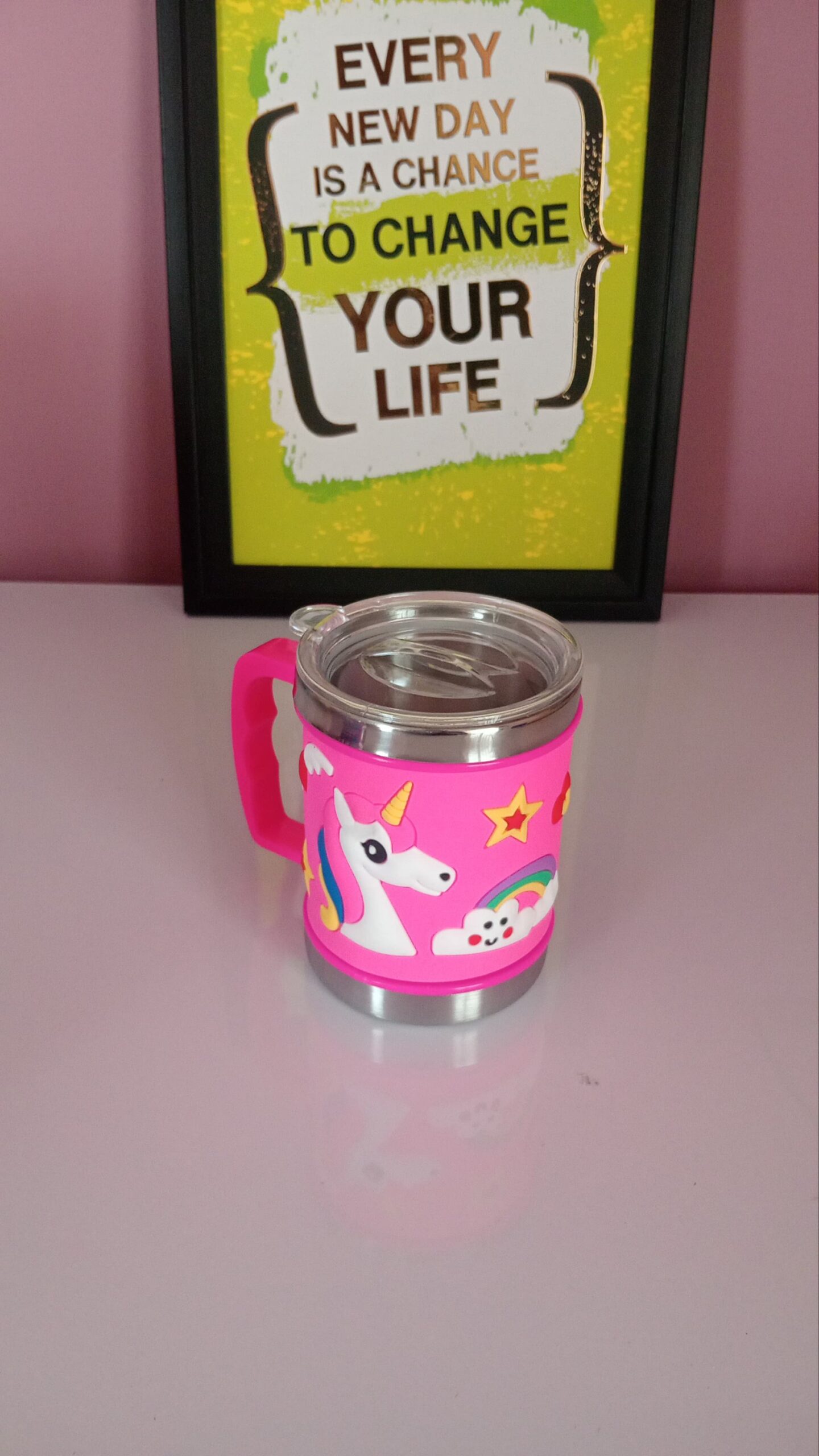 Embossed Stainless Steel Mug with lid - Image 2