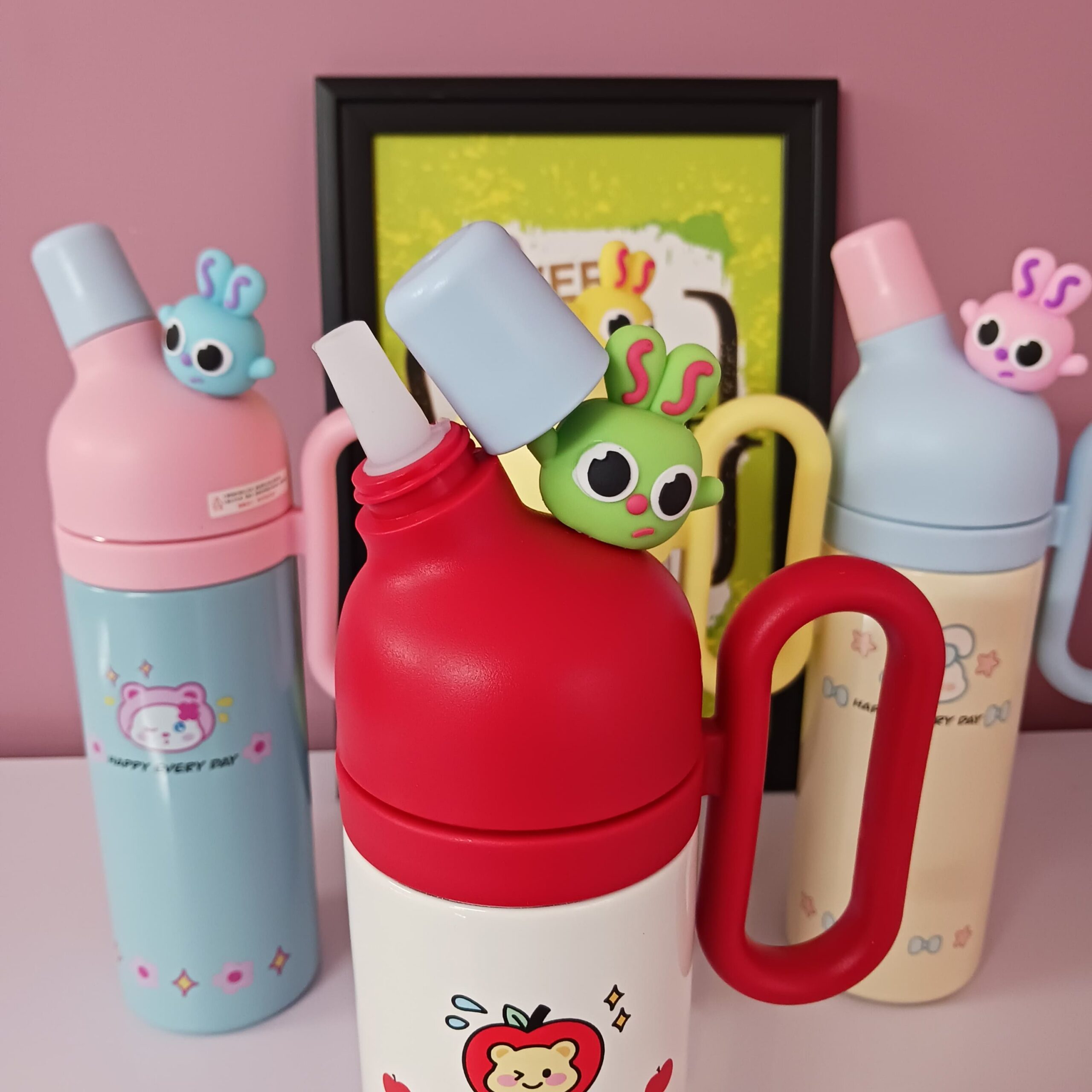Happy Every Day Cartoon Insulated Bottle with Straw - 800 ml - Image 7