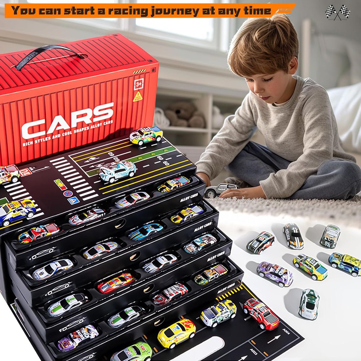 48 Piece Mini Pull Back Cars With Container for Kids - Image 5