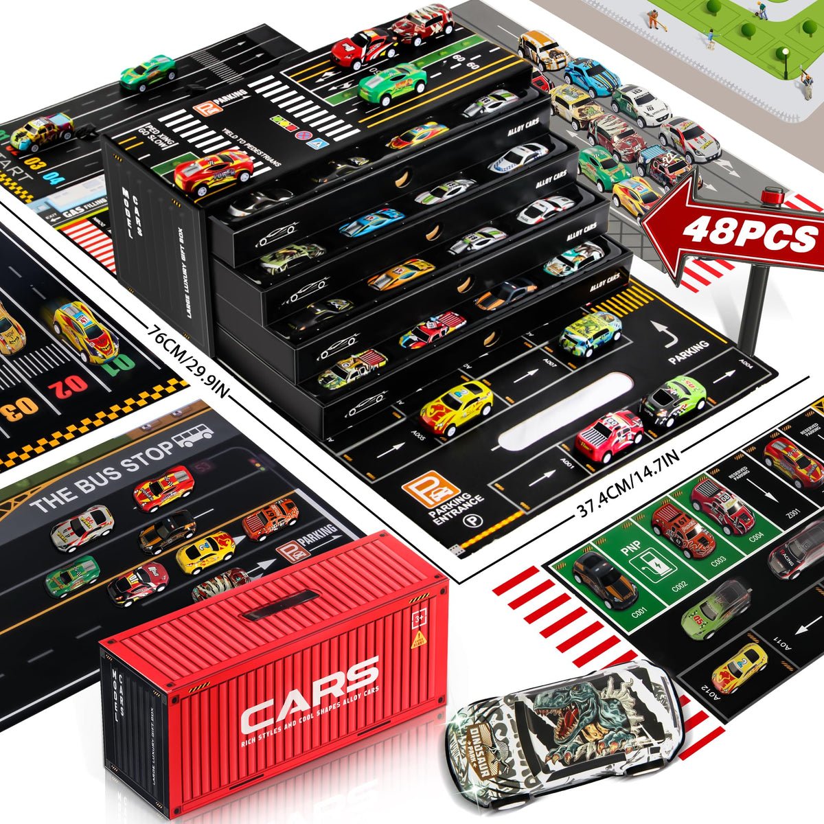 48 Piece Mini Pull Back Cars With Container for Kids - Image 4