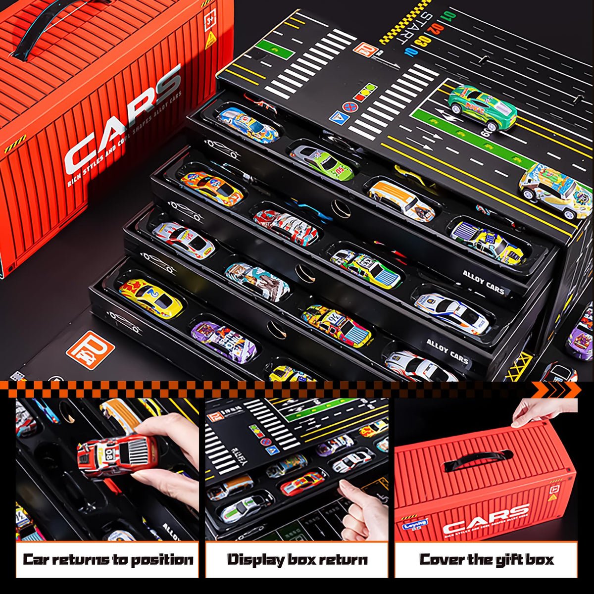 48 Piece Mini Pull Back Cars With Container for Kids - Image 8