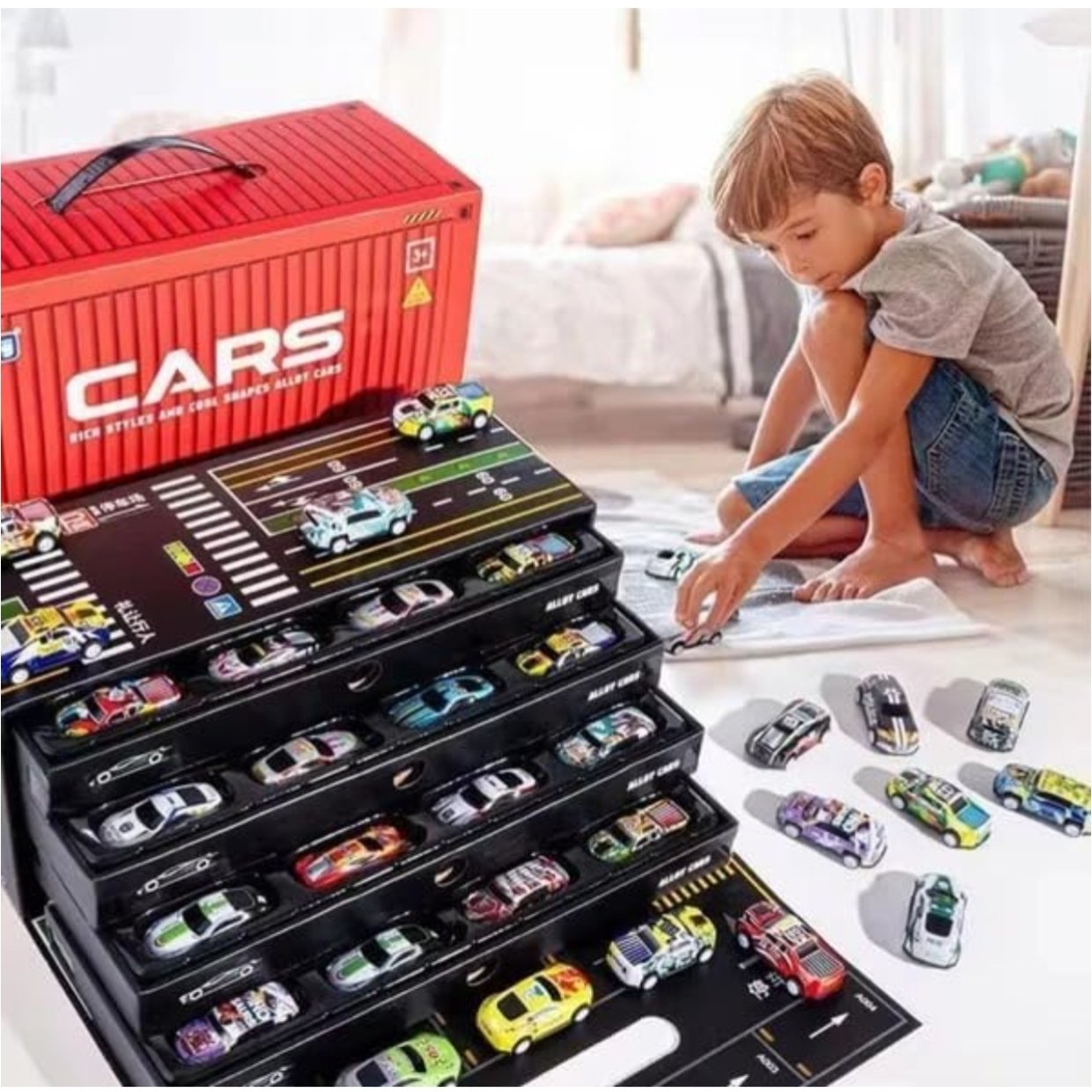 48 Piece Mini Pull Back Cars With Container for Kids - Image 9