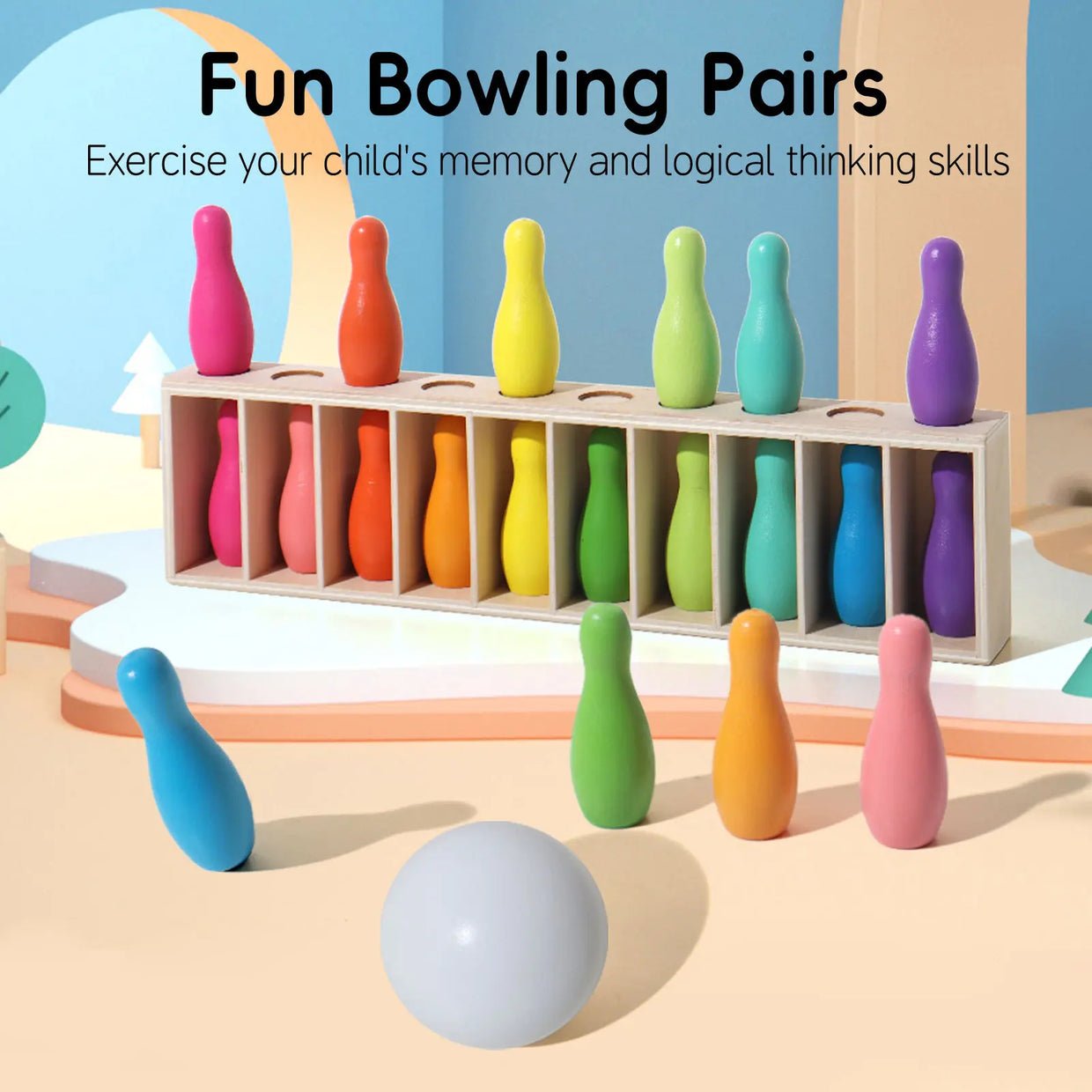 Rainbow Bowling & Memory Match Game Set