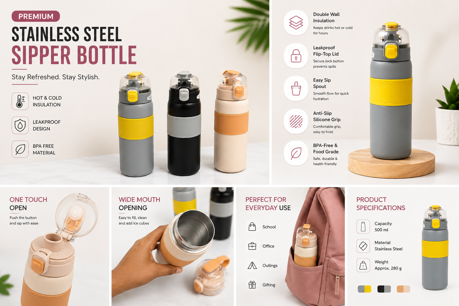 Fashion Style Insulated Water Bottle - 500 ml