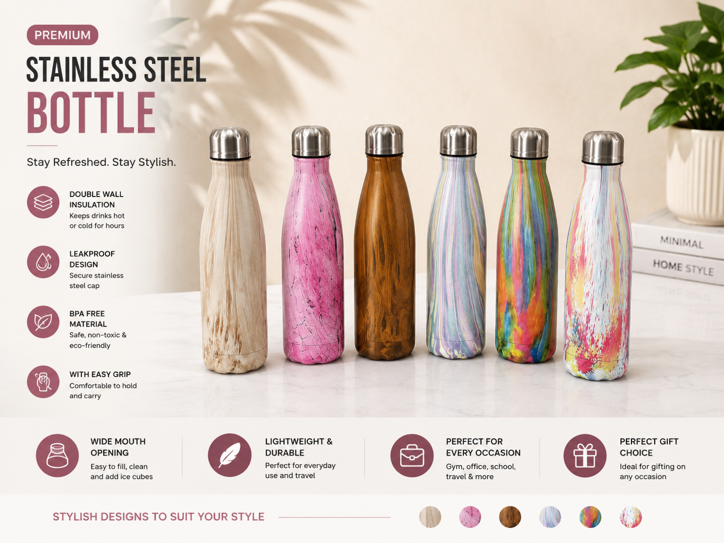 Marble Printed Bottles - 500 ml - Image 2