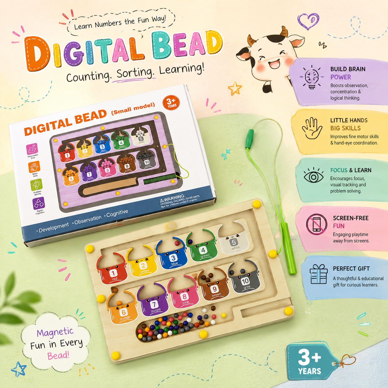 Wooden Magnetic Bead Counting & Sorting Board