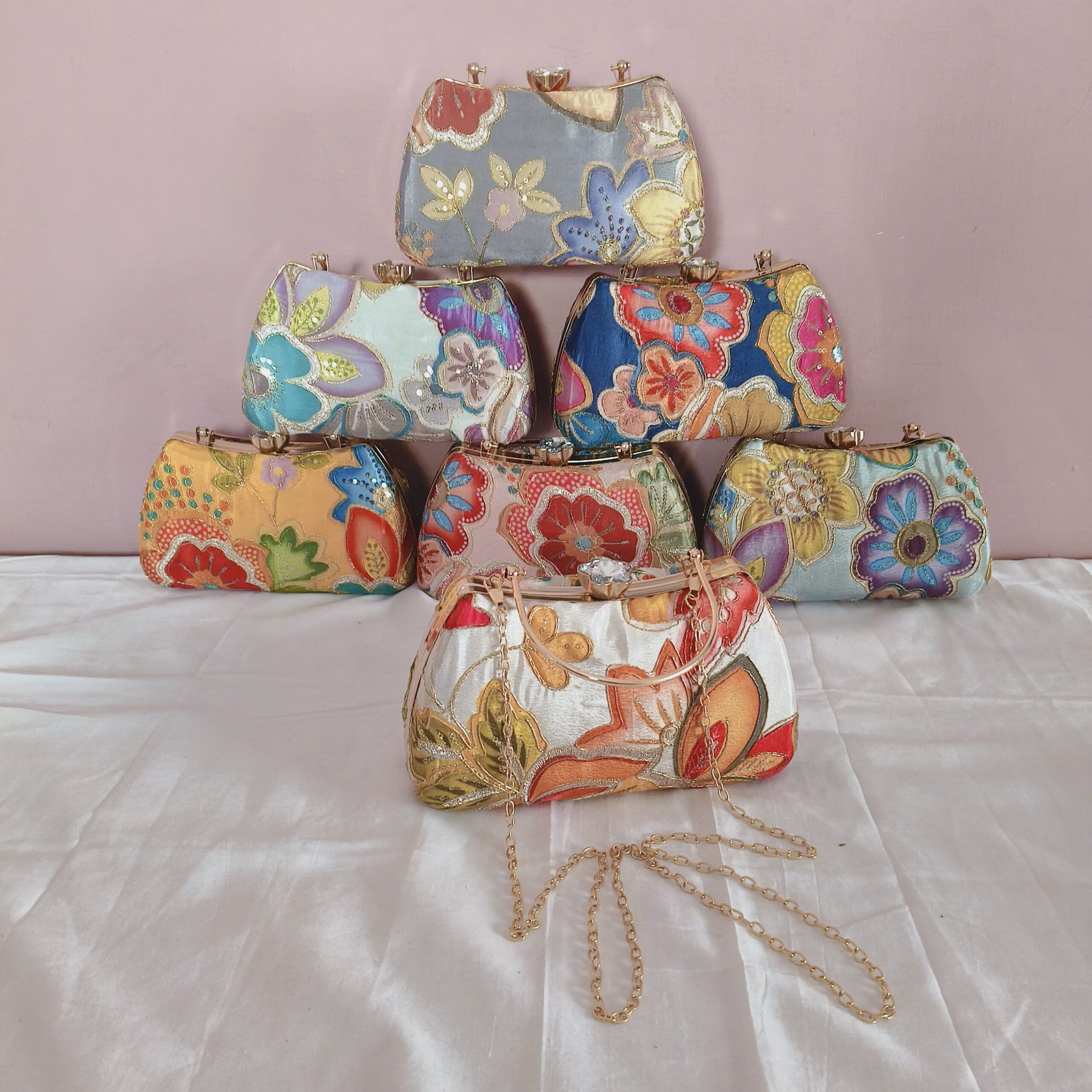 Floral Embroidery Clutch Bag With Handle - Image 7