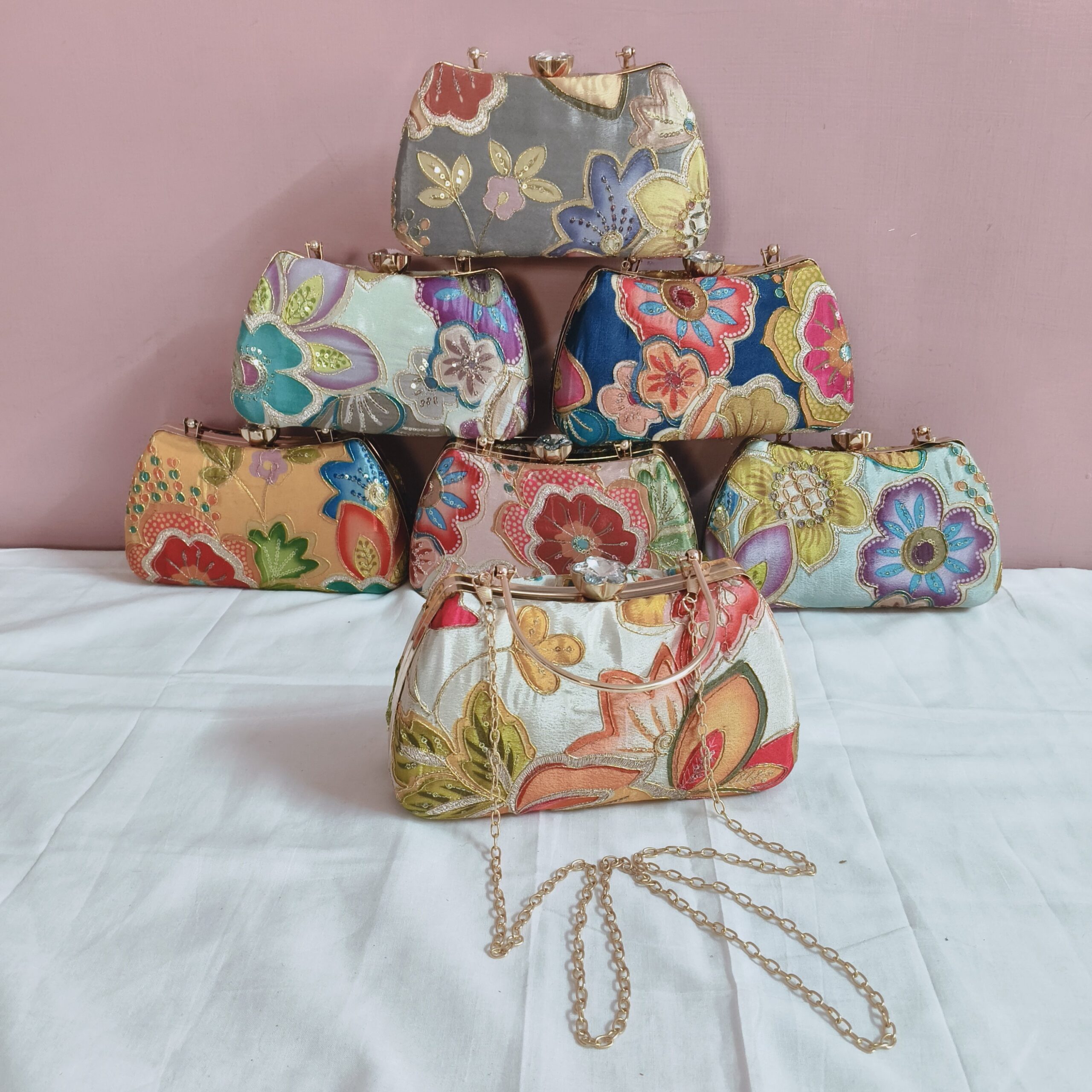 Floral Embroidery Clutch Bag With Handle - Image 5
