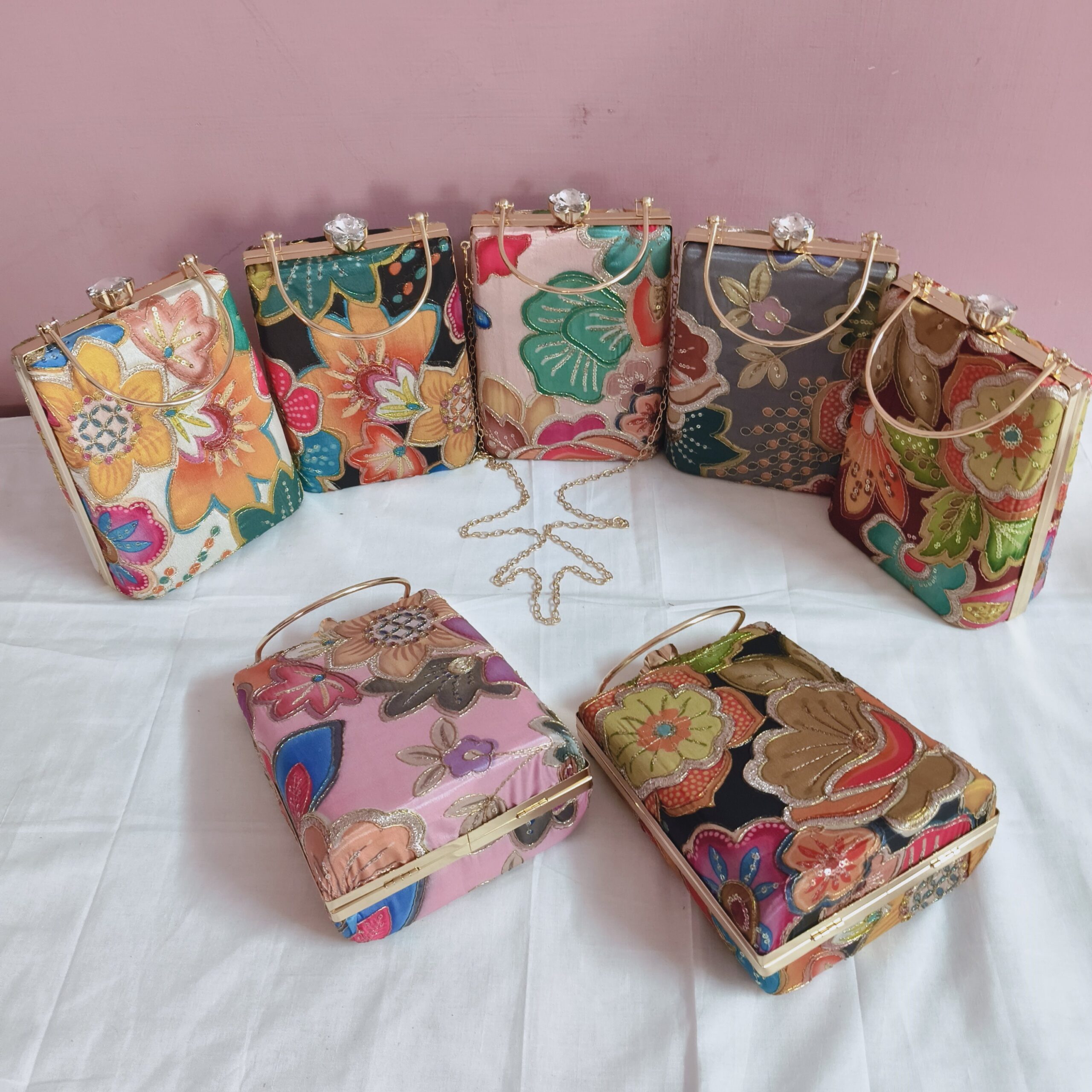 Floral Embroidery Clutch Bag With Handle - Image 4