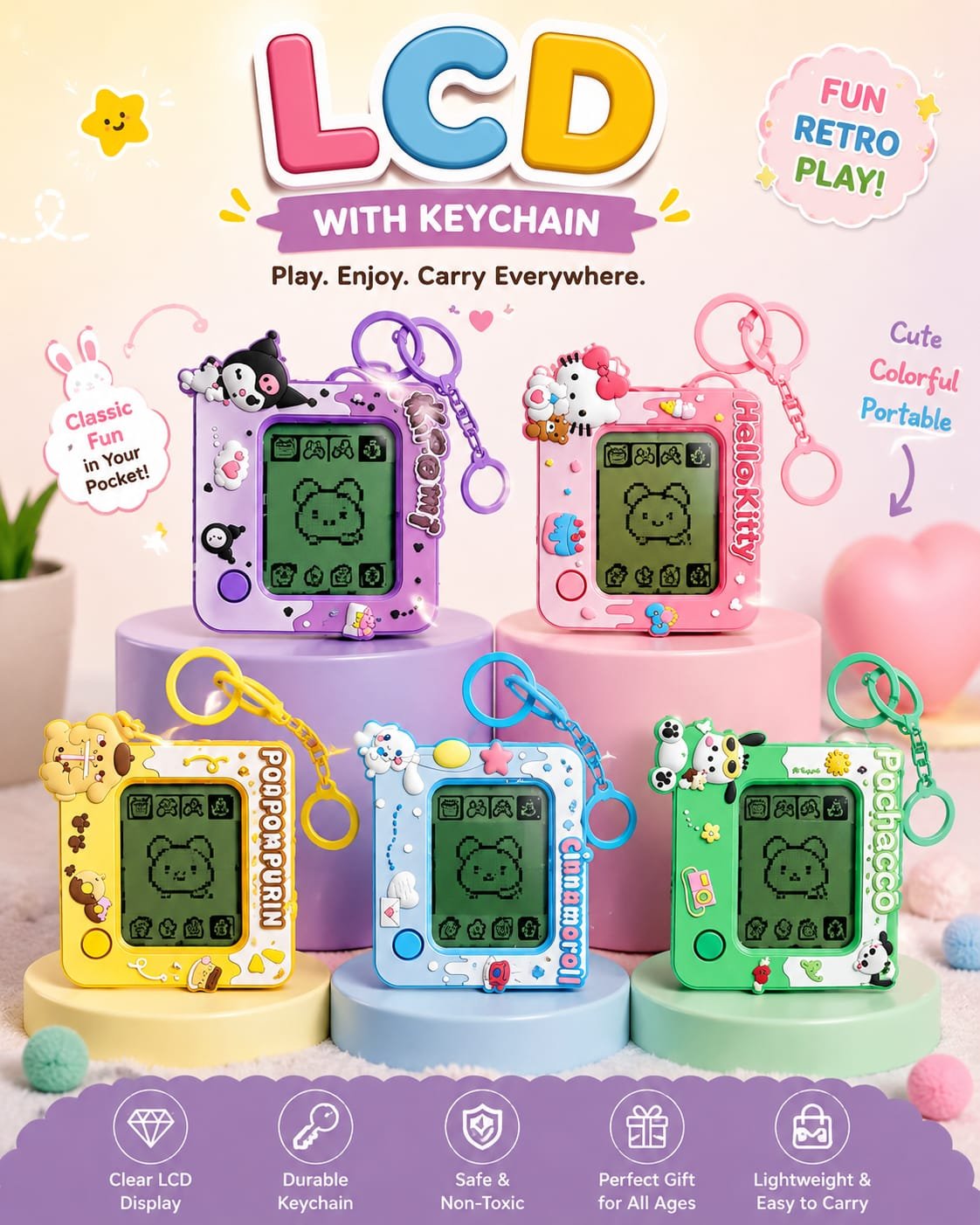 Cute Cartoon LCD Writing Tablet Keychain - Image 2