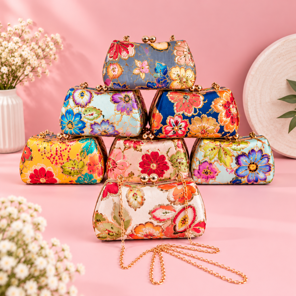 Floral Embroidery Clutch Bag With Handle - Image 3
