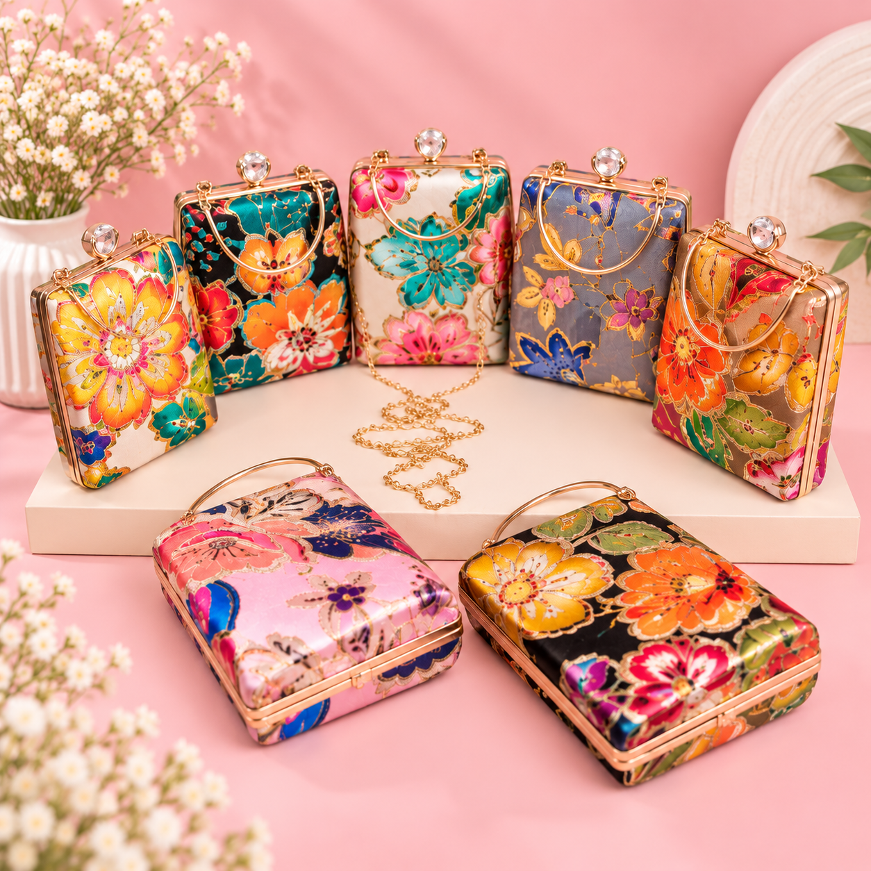 Floral Embroidery Clutch Bag With Handle - Image 2